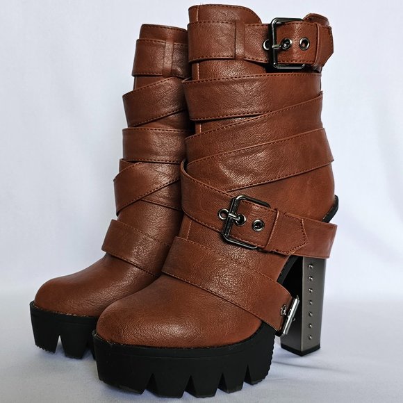 Buckled Bumper Boots - Brown - Picture 1 of 17